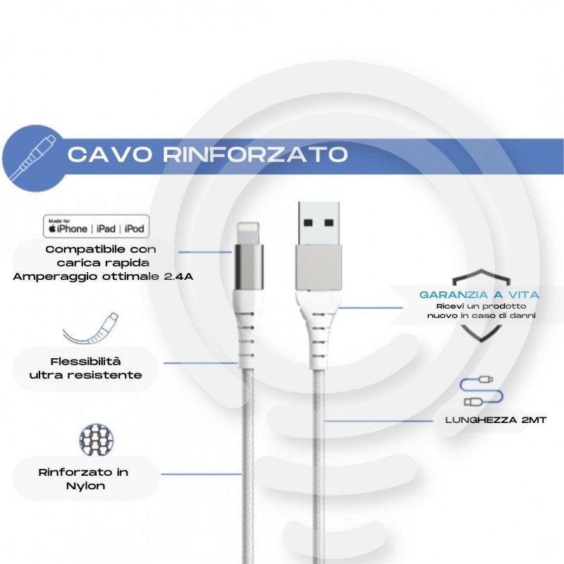 Câble USB A/Lightning robuste 2 m 2,4 A White...