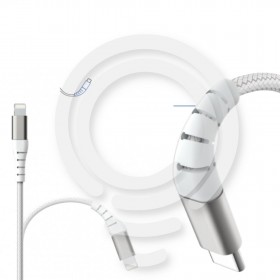 Rugged USB A/Lightning Cable 2m 2.4A White Force Power Lite Lifetime Warranty