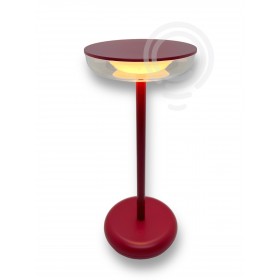 Rechargeable battery-operated table lamp in metal and red painted Abs for indoor/outdoor use