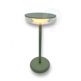 Rechargeable table lamp with batteries in metal and painted Abs for indoor/outdoor use sage