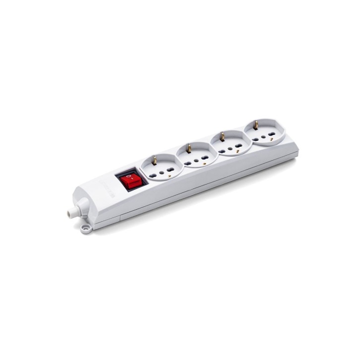 Universal 4-place single-pin white multiple socket outlet...