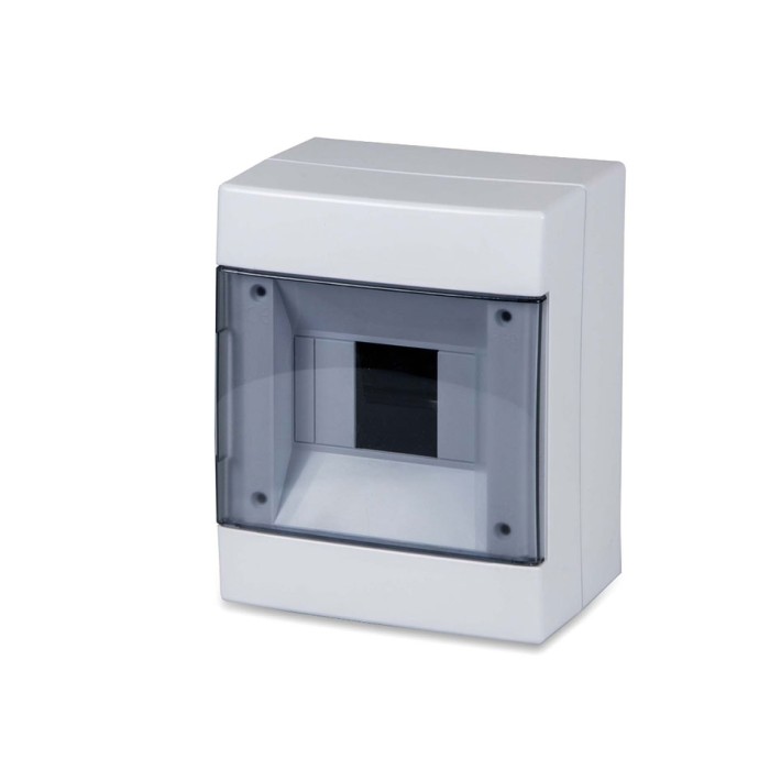 Wandschalttafel mit 4 transparenten IP40-Türmodulen