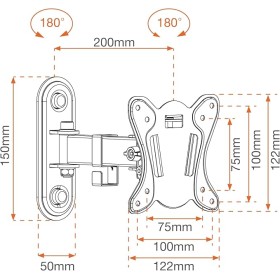 Supporto tv 180° estensione 6,5cm a 20 cm 13-28" vesa 100x100 max 20kg  