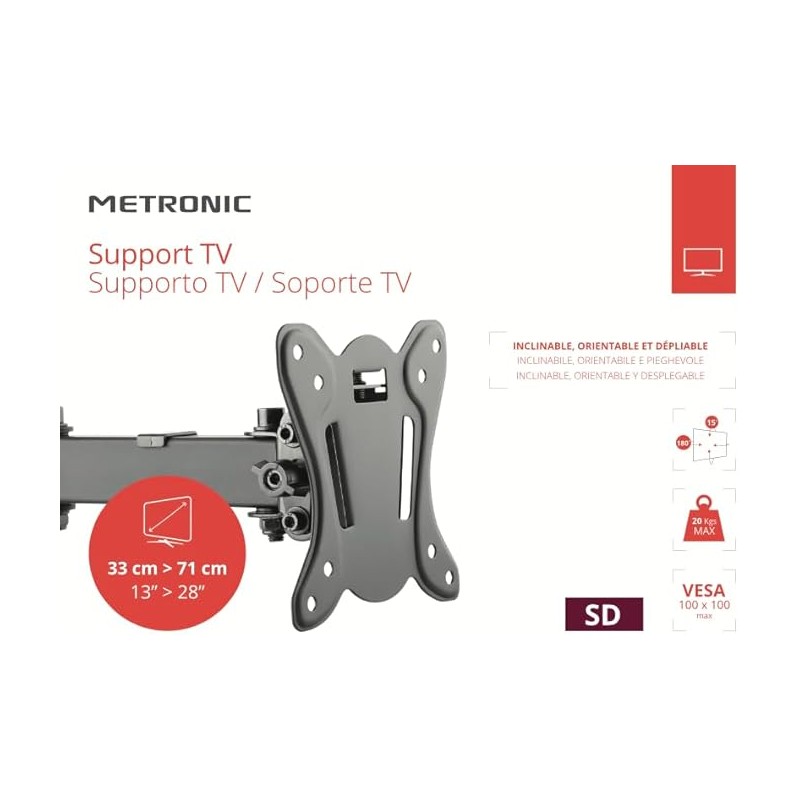 Supporto tv 180° estensione 6,5cm a 20 cm 13-28" vesa 100x100 max 20kg  