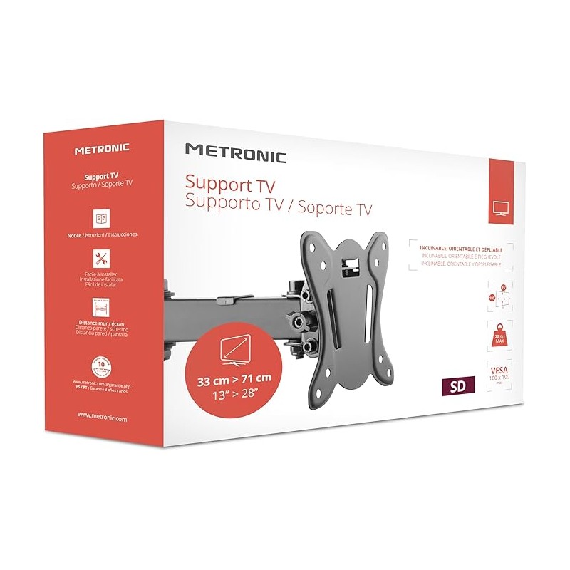 Supporto tv 180° estensione 6,5cm a 20 cm 13-28" vesa 100x100 max 20kg  