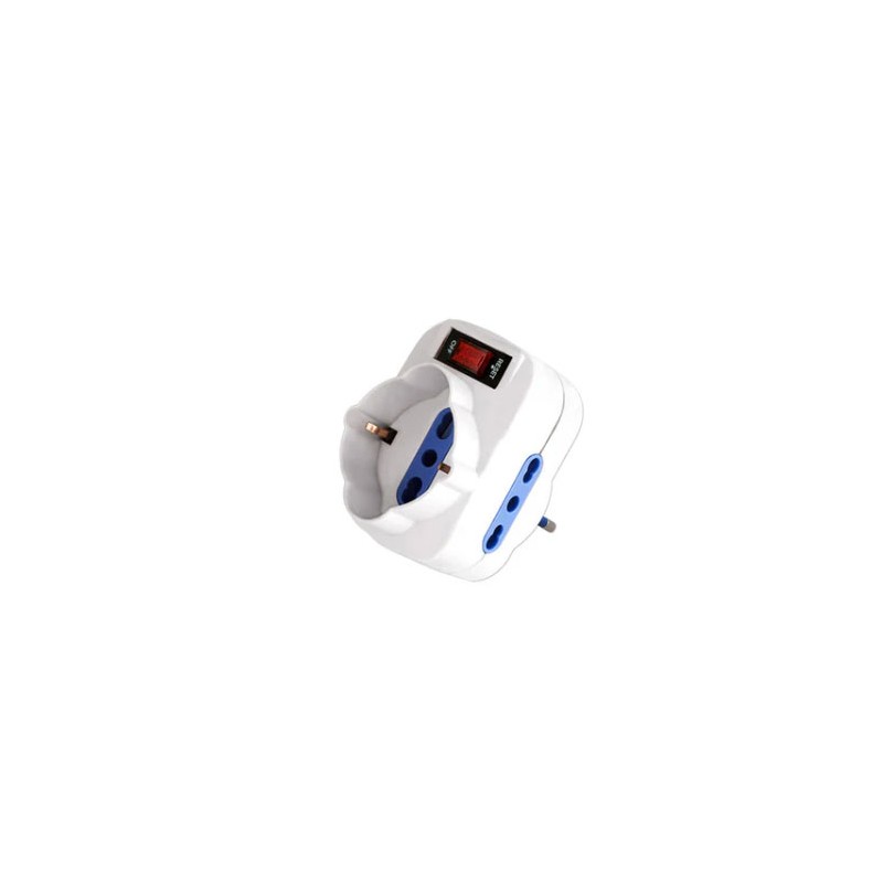 Adattatore triplo con interruttore 3 prese bipasso + 1 unel universale