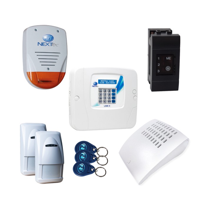 Nexttec KIT LINK 80 EVO: Sistema di Sicurezza GSM con Sirene Esterna e Interna, Rilevatori e Control