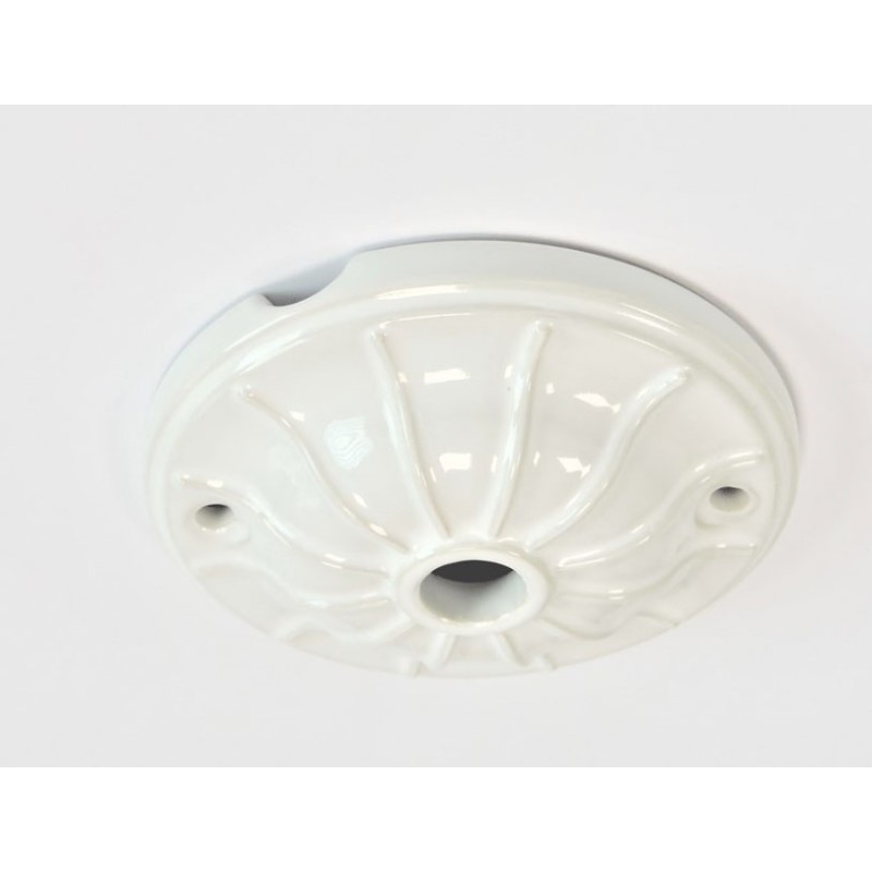 Rosone in pocellana bianco d.70x20mm 1 foro vintage illuminazione isol24