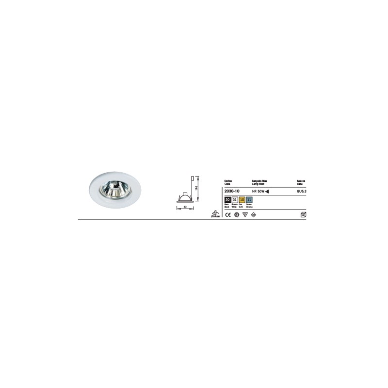 Chrom-Einbaustrahler mit festem Ring, GU 5,3...