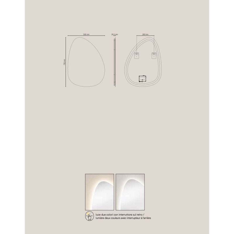 Specchio DROP 60 × 80 cm con LED CCT a 2 temperature di colore