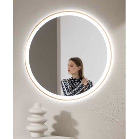 Specchio ORONERO Tondo Ø80 cm con Illuminazione LED CCT, Touch e Pellicola Antideflagrante Oro