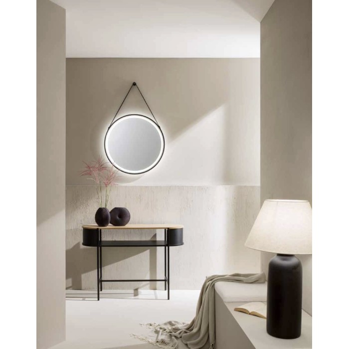 Specchio BELT Tondo Ø70 cm con Illuminazione LED CCT, Fascia in Pelle, Touch e Pellicola Antideflagr 2