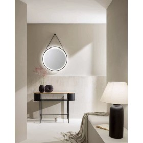 Specchio BELT Tondo Ø70 cm con Illuminazione LED CCT, Fascia in Pelle, Touch e Pellicola Antideflagr