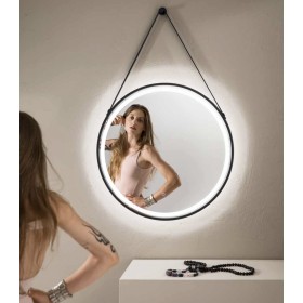 Specchio BELT Tondo Ø70 cm con Illuminazione LED CCT, Fascia in Pelle, Touch e Pellicola Antideflagr