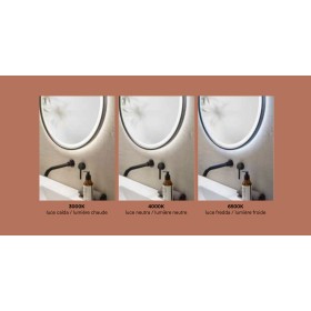 Specchio BELT Tondo Ø70 cm con Illuminazione LED CCT, Fascia in Pelle, Touch e Pellicola Antideflagr