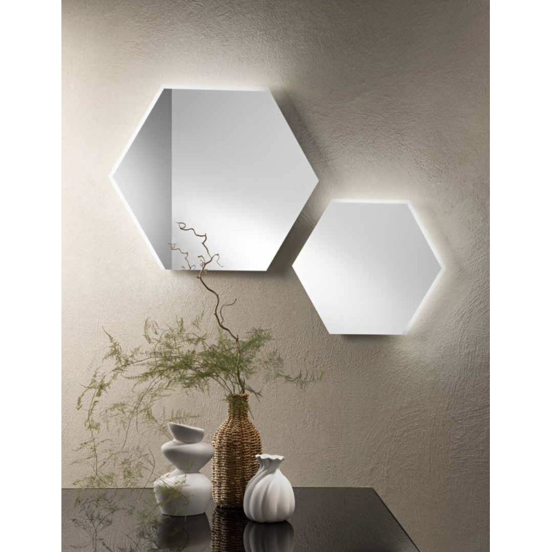 Specchio EXA Esagonale 60 cm con Illuminazione LED, Bordo Satinato CCT 2 Temperature e Pellicola Ant