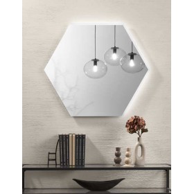 Specchio EXA Esagonale 60 cm con Illuminazione LED, Bordo Satinato CCT 2 Temperature e Pellicola Ant