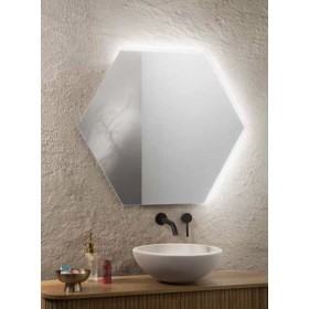 Specchio EXA Esagonale 60 cm con Illuminazione LED, Bordo Satinato CCT 2 Temperature e Pellicola Ant