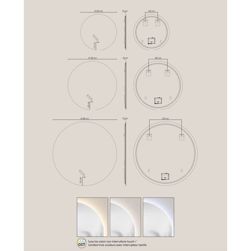 Specchio EYETECH Ø 100 cm tondo con LED CCT a 3 temperature e touch dimming