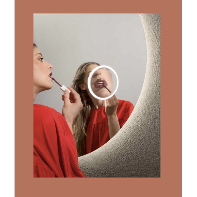 Specchio FOCUS Ø 100 cm tondo con lente dingrandimento 3x, LED CCT a 3 temperature e touch dimming