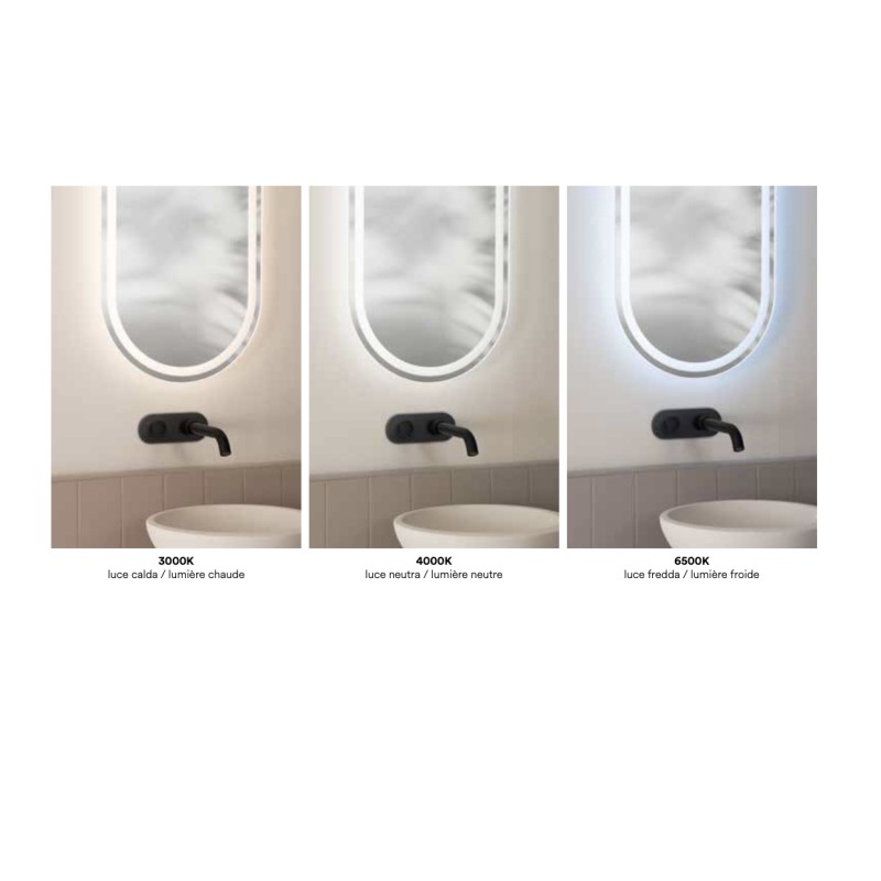 Specchio QUEEN 50 × 100 cm ovale con illuminazione LED CCT a 3 temperature e touch