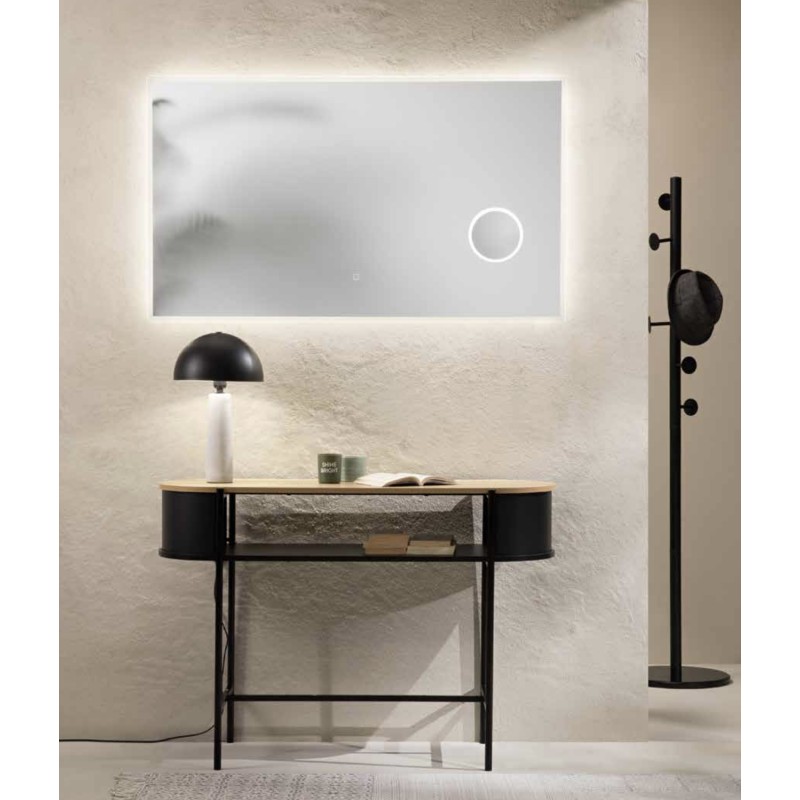 Specchio ZOOM 120 × 70 cm rettangolare con angoli smussati, lente 3X, LED CCT a 3 temperature e touc