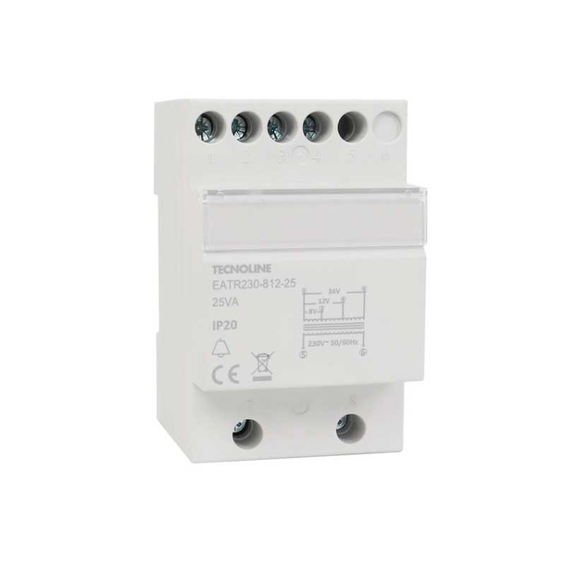 Trasformatore elettrico attacco din 3 moduli 25va 8-12-24v 