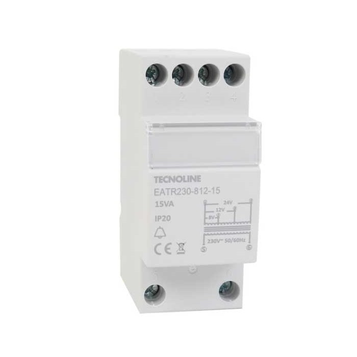 Trasformatore elettrico attacco din 2 moduli 15va 8-12-24v 