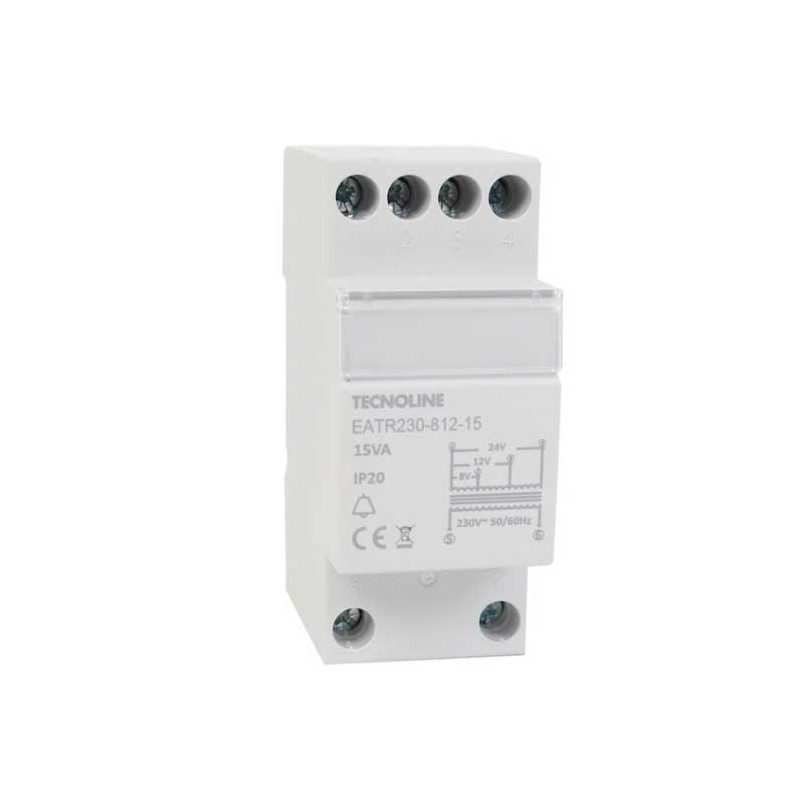 Trasformatore elettrico attacco din 2 moduli 15va 8-12-24v 